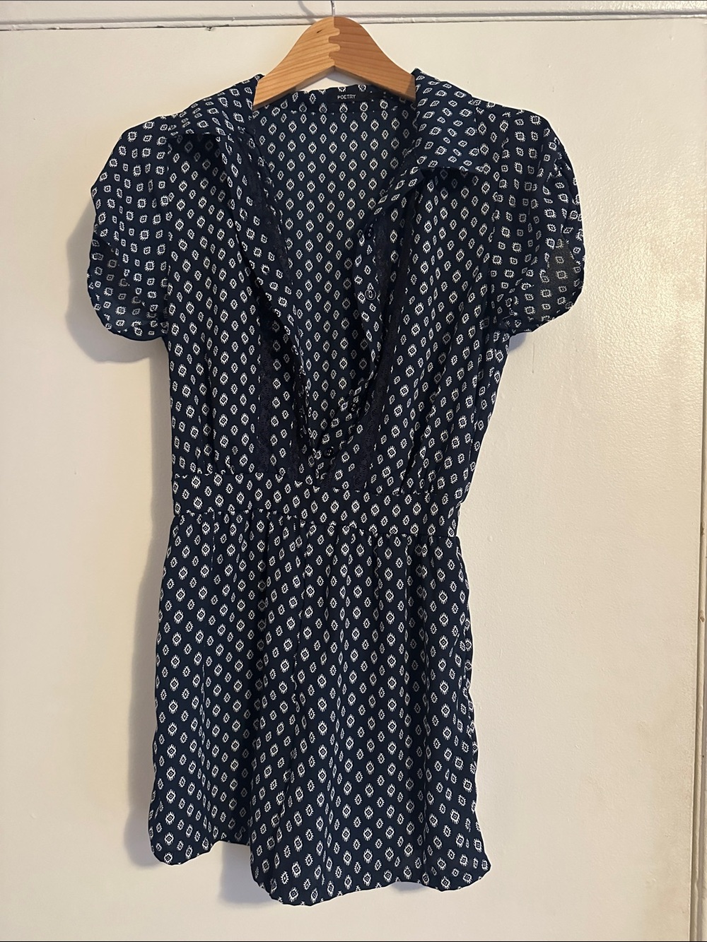 Poetry Navy and White Geometric Print Romper